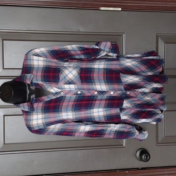 Sequin Hearts Tops - Sequin Hearts multi color plaid flannel
